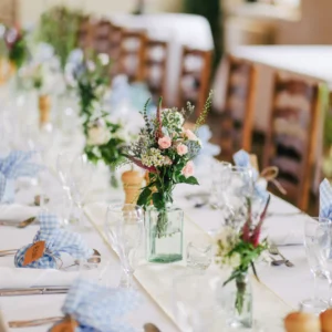 Elegant wedding ceremony with soft ivory flowers